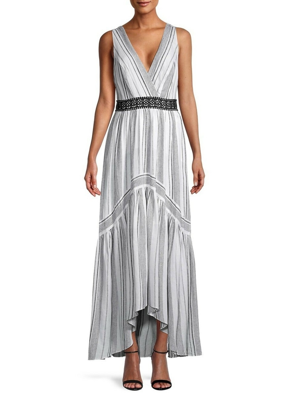BCBGMaxAzria Striped V-Neck Maxi Dress with Lace Waist